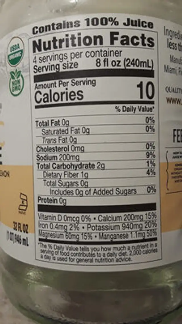 Pure Aloe ingredients label
