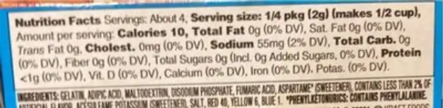 Jello peach peach gelatin dessert mix boxes nutrition facts table