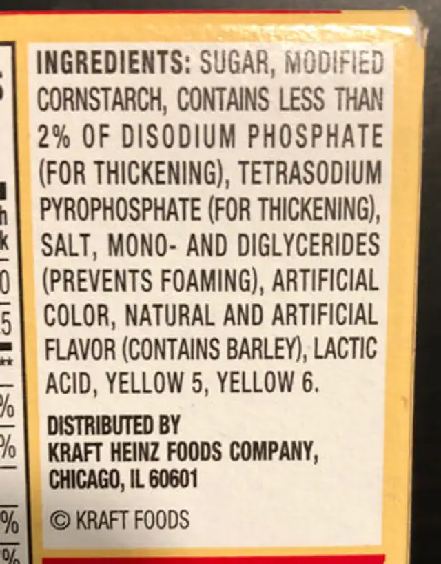 Cheesecake Instant Pudding & Pie Filling ingredients label