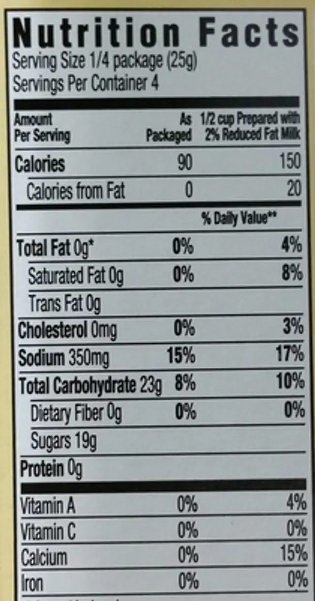 Vanilla Instant Pudding & Pie Filling nutrition facts table
