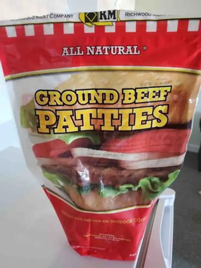 Ground beef patties front packaging