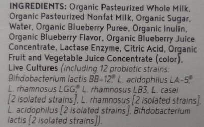 Probiotic Kefir - Whole Milk - Blueberry ingredients label