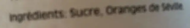 Pure Orange Marmalade ingredients label