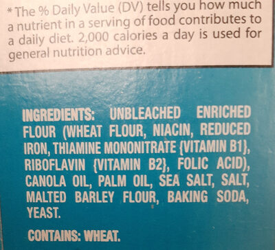 Original Saltine Crackers ingredients label