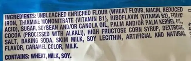 Mini Chips Ahoy! Cookies ingredients label