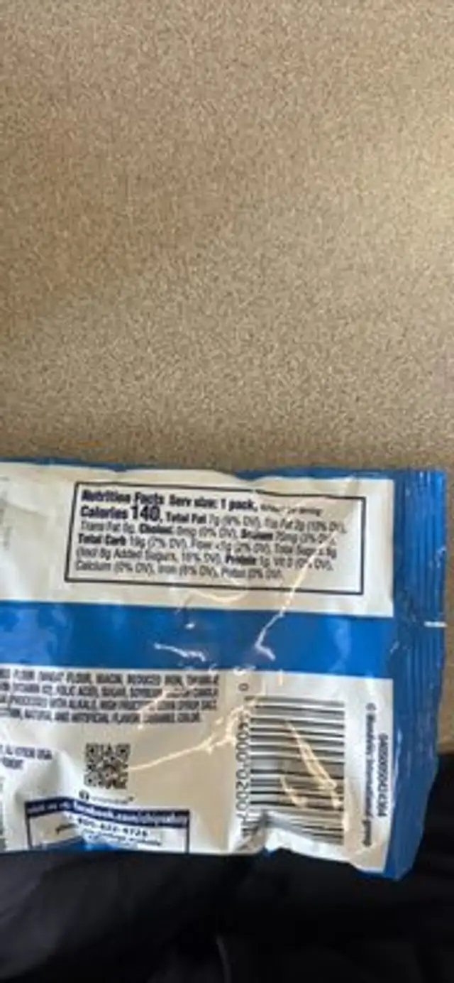 Mini Chips Ahoy! Cookies nutrition facts table