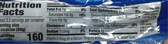 Nabisco Oreo Cookies King Size nutrition facts table