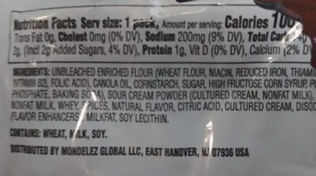 Nabisco Ritz Crackers 1X0.75 Oz nutrition facts table