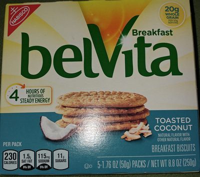 Breakfast biscuits, toasted coconut front packaging