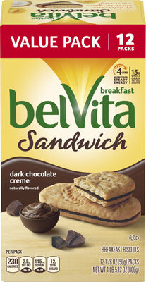 Dark chocolate creme sandwich breakfast biscuits front packaging