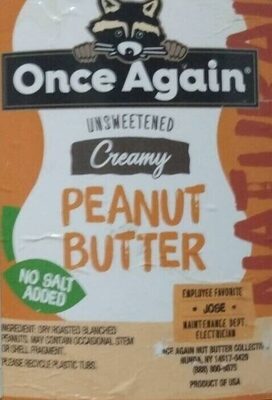 Peanut Butter Creamy Unsweetened & Salt Free