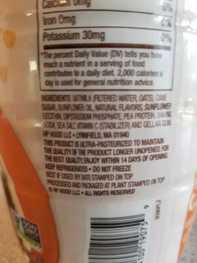 Oatmilk Creamer ingredients label