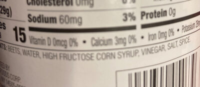 Sliced Pickled Beets ingredients label