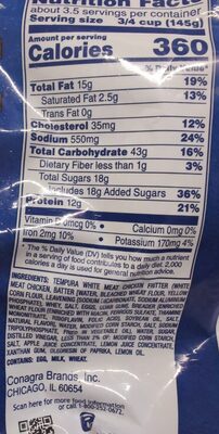 Sweet And Sour Chicken nutrition facts table