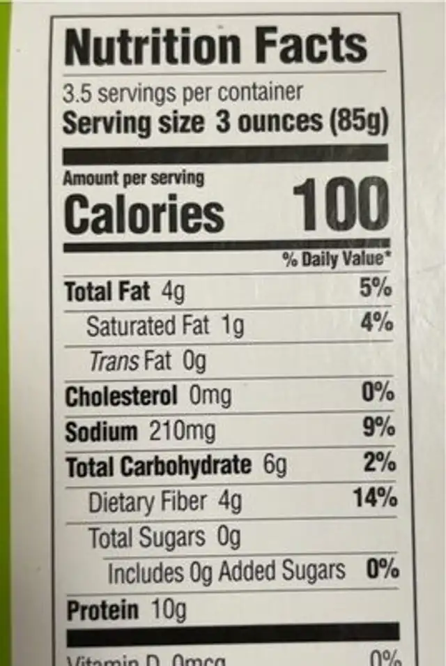Italian Fusion Tofu nutrition facts table