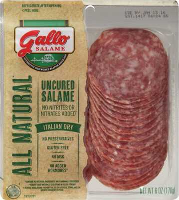 Gallo all natural italian dry uncured salame front packaging