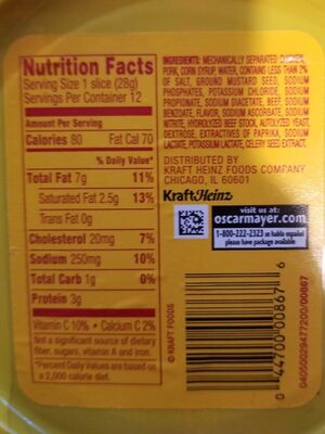 Bologna nutrition facts table