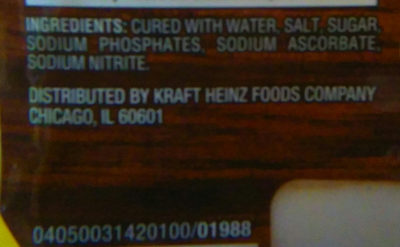 Original Bacon ingredients label