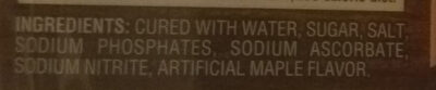 maple BACON ARTIFICIAL MAPLE FLAVOR NATURALLY HARDWOOD SMOKED ingredients label