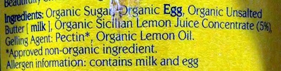 Organic Beautifully Smooth Lemon Curd ingredients label