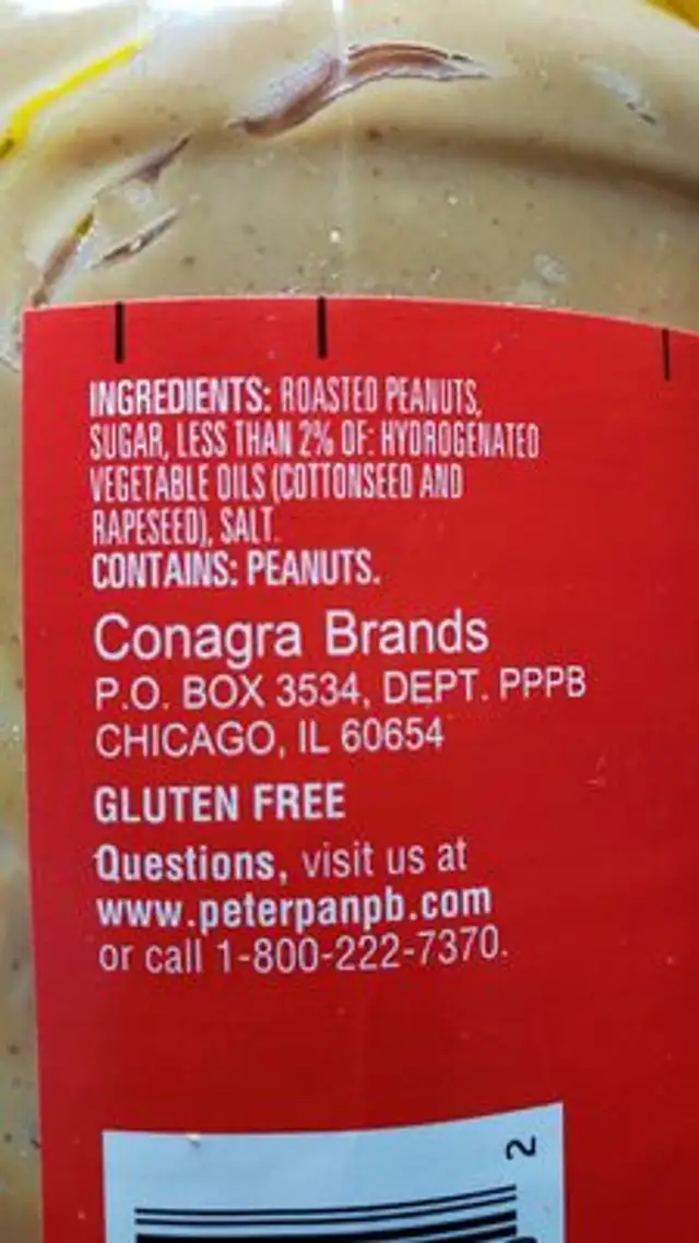Peanut Butter ingredients label