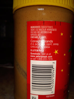 Creamy Peanut Butter ingredients label