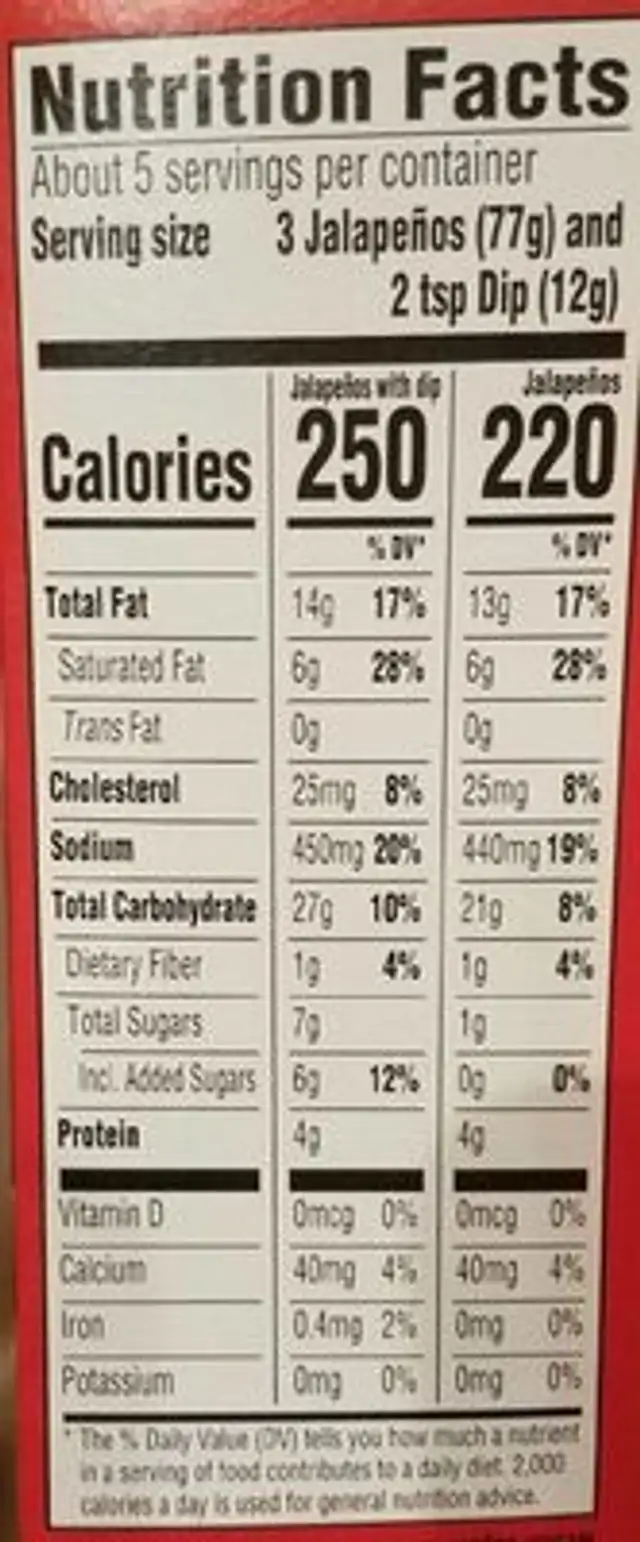 Cream cheese frozen stuffed jalapenos poppers nutrition facts table