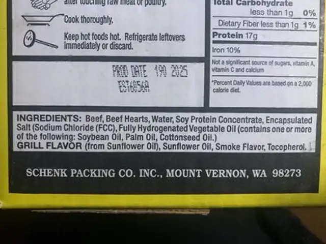 Quarter pound beef patties ingredients label