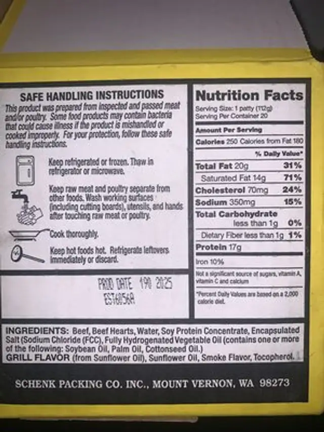 Quarter pound beef patties nutrition facts table