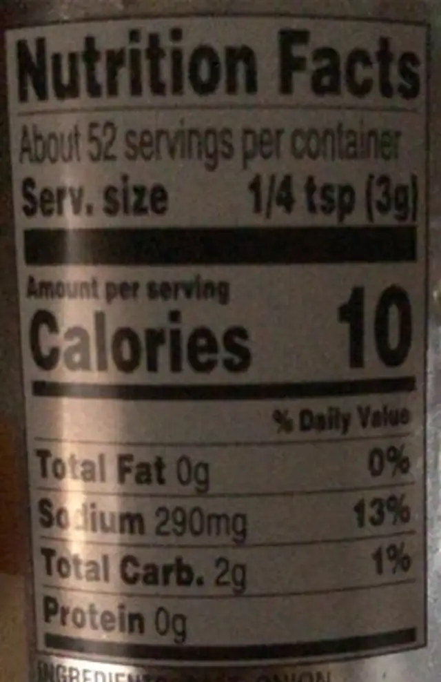 Beer Can Chicken Seasoning nutrition facts table