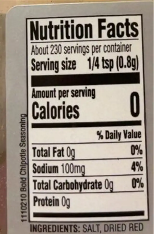Sizzling hot bold chipotle seasoning nutrition facts table