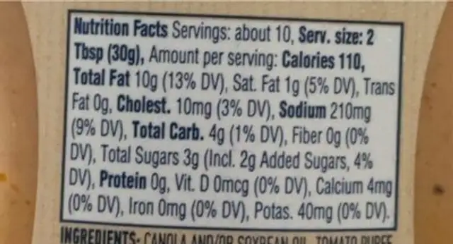 Hellmann s spicy dipping sauce condiment nutrition facts table