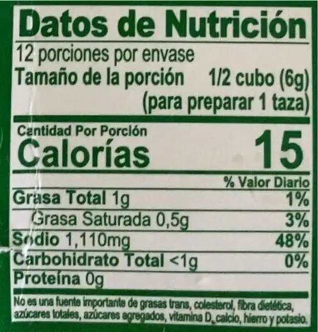 Caldo con sabor a res nutrition facts table