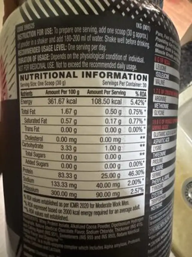 Pure Isolate Chocolate Frosting nutrition facts table