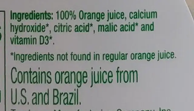 Pure Premium Orange Juice Calcium And Vitamin D No Pulp ingredients label
