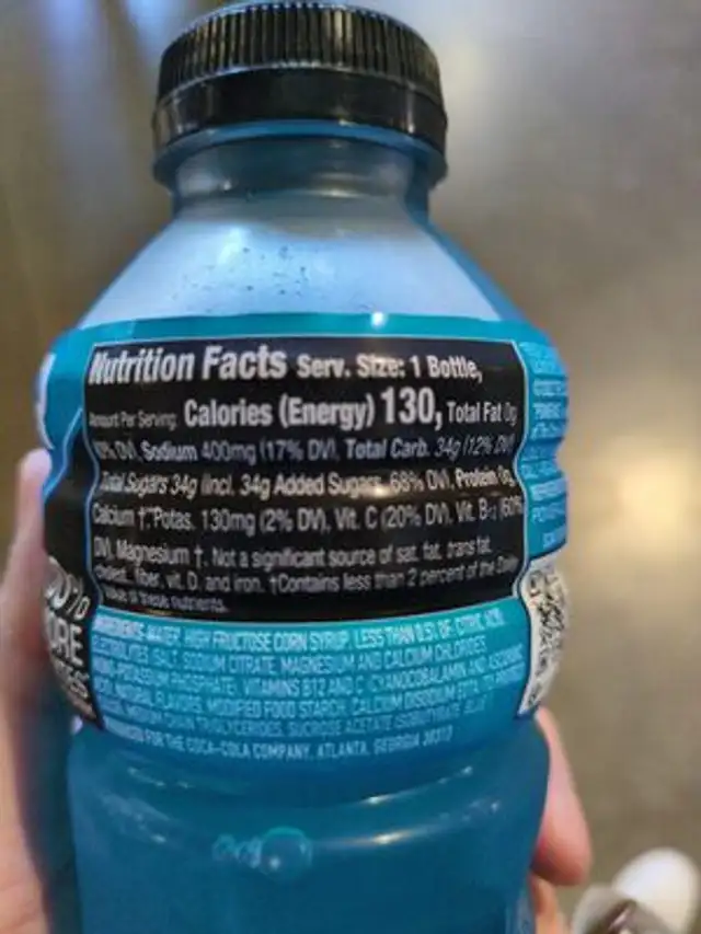Powerade Mtn. Berry Blast nutrition facts table