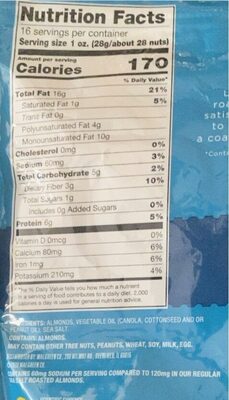 Roasted Almonds Lightly Sea Salted nutrition facts table