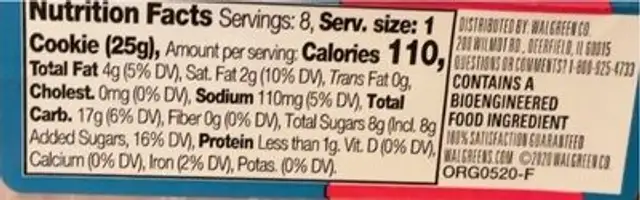 Soft Baked Snickerdoodle Cookies nutrition facts table