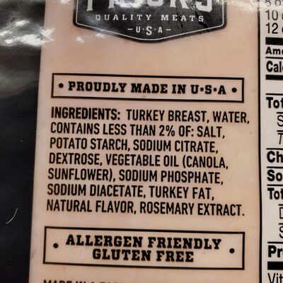 Fricks Turkey Breast ingredients label