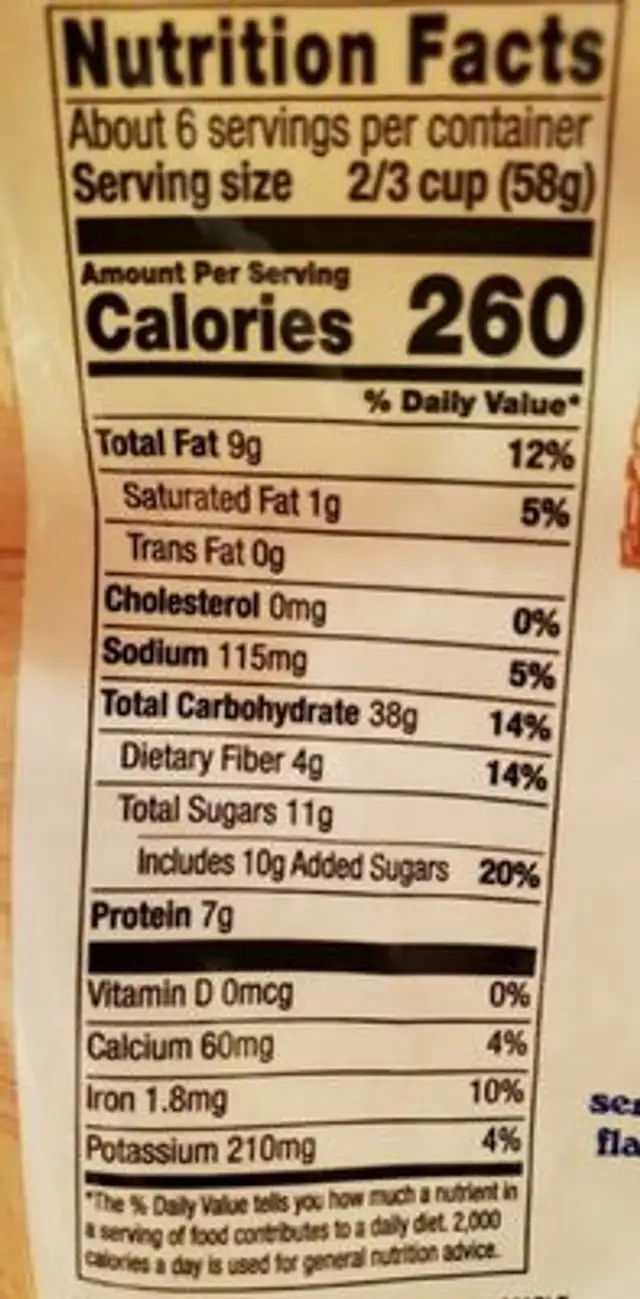 Maple Almond Butter Granola nutrition facts table
