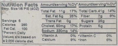8” Pumpkin Pie nutrition facts table