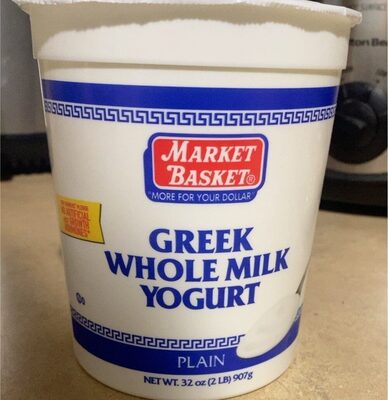 Greek whole milk yogurt front packaging