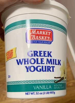 Greek whole milk yogurt front packaging