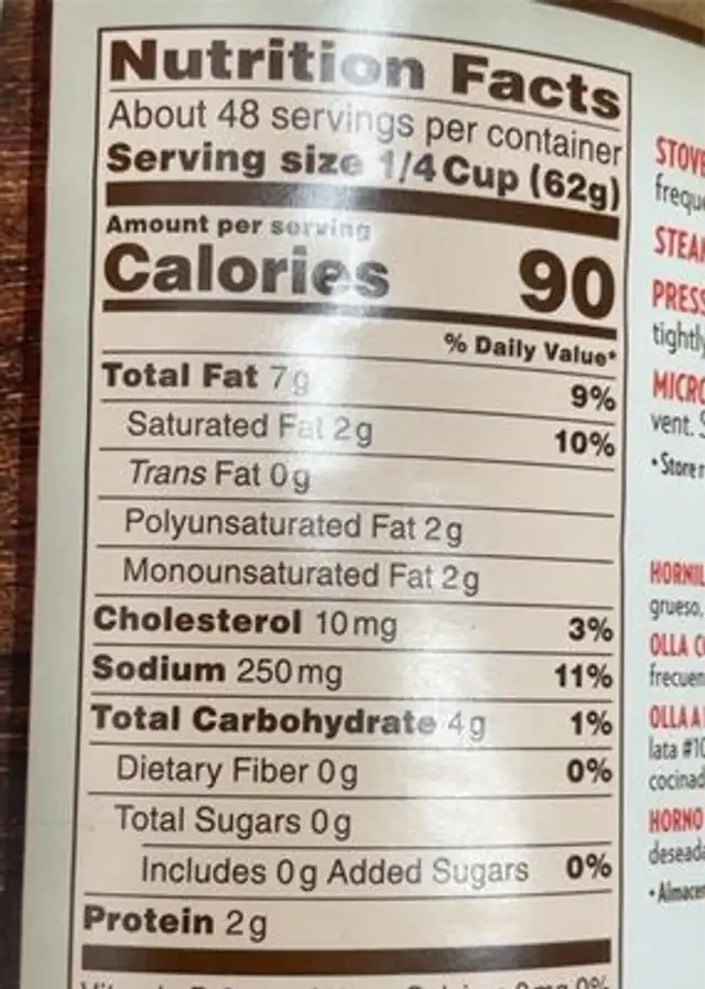Original country sausage gravy nutrition facts table