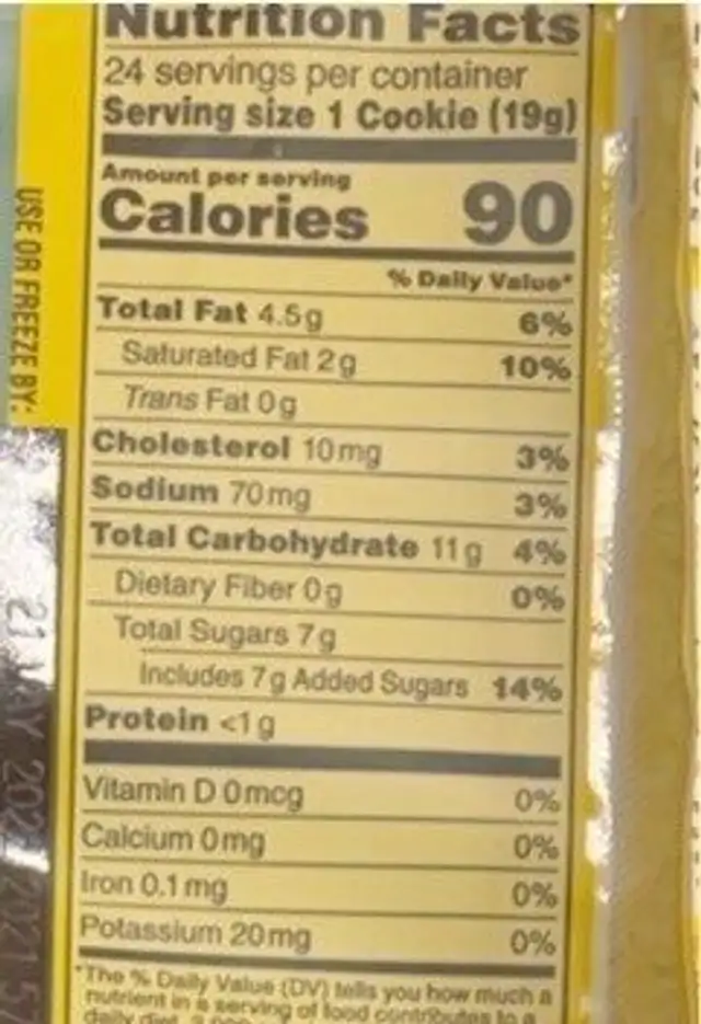 Easter chocolate chip nutrition facts table