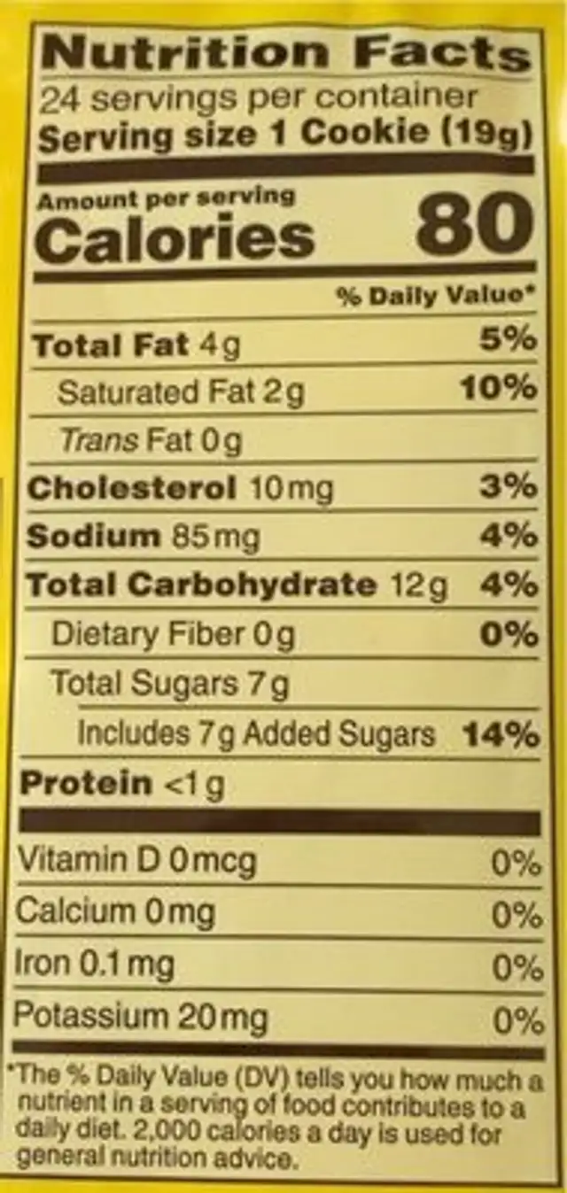 Valentine Chocolate Chip nutrition facts table