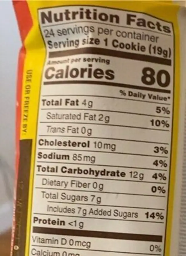Holiday Chocolate Chip nutrition facts table