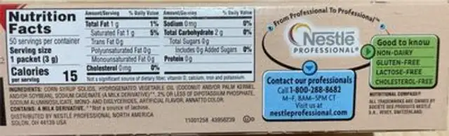 Coffeemate powdered creamer singles original nutrition facts table