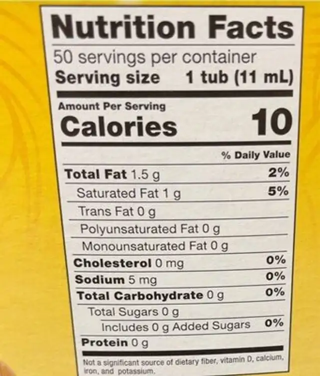 Coffee Mate nutrition facts table