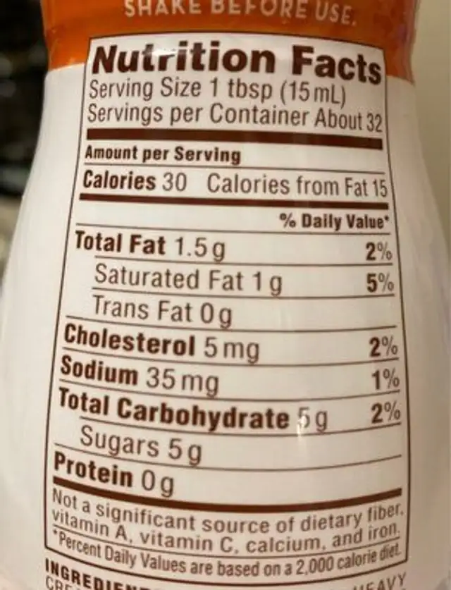 Salted caramel all-natural coffee creamer, salted caramel nutrition facts table